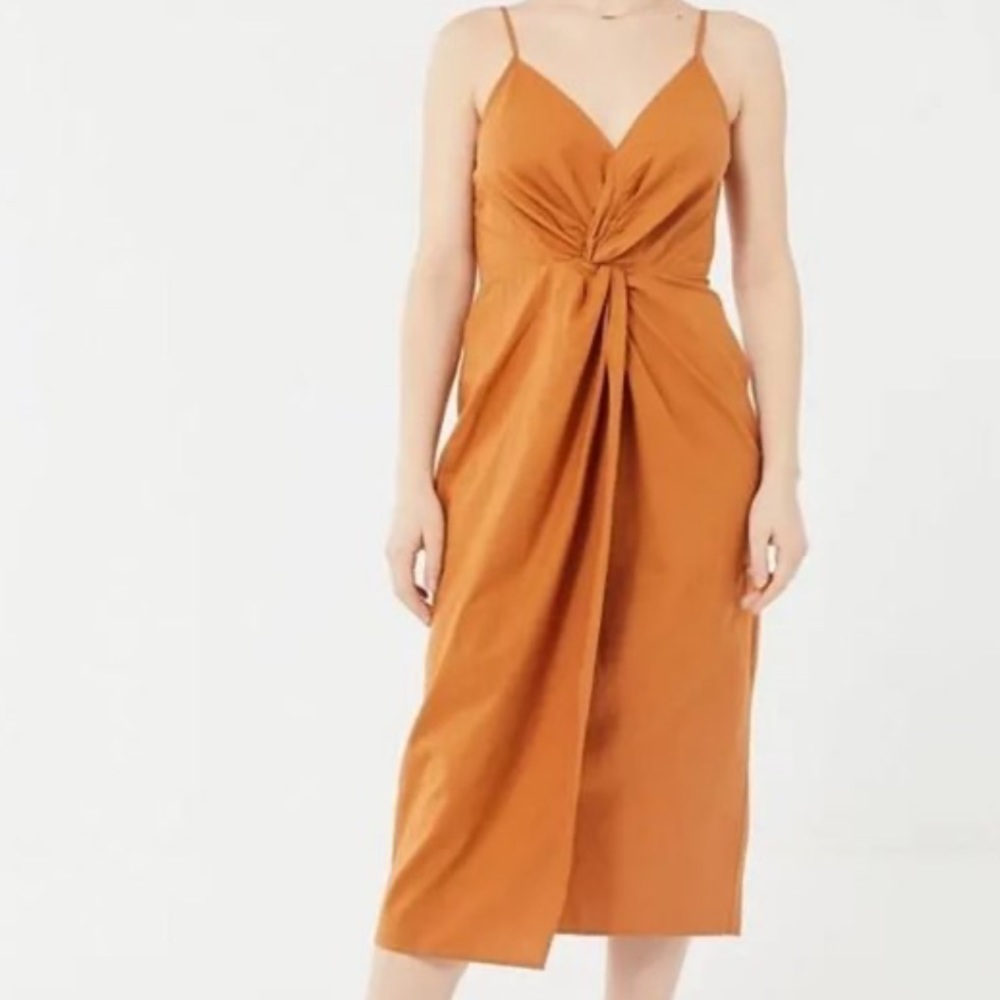 NWT Urban Outfitters Rust Orange Wrap Midi Dress with tie back